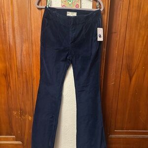 Free People Oxanna Deep Blue Velvet Stretch Flared Pants